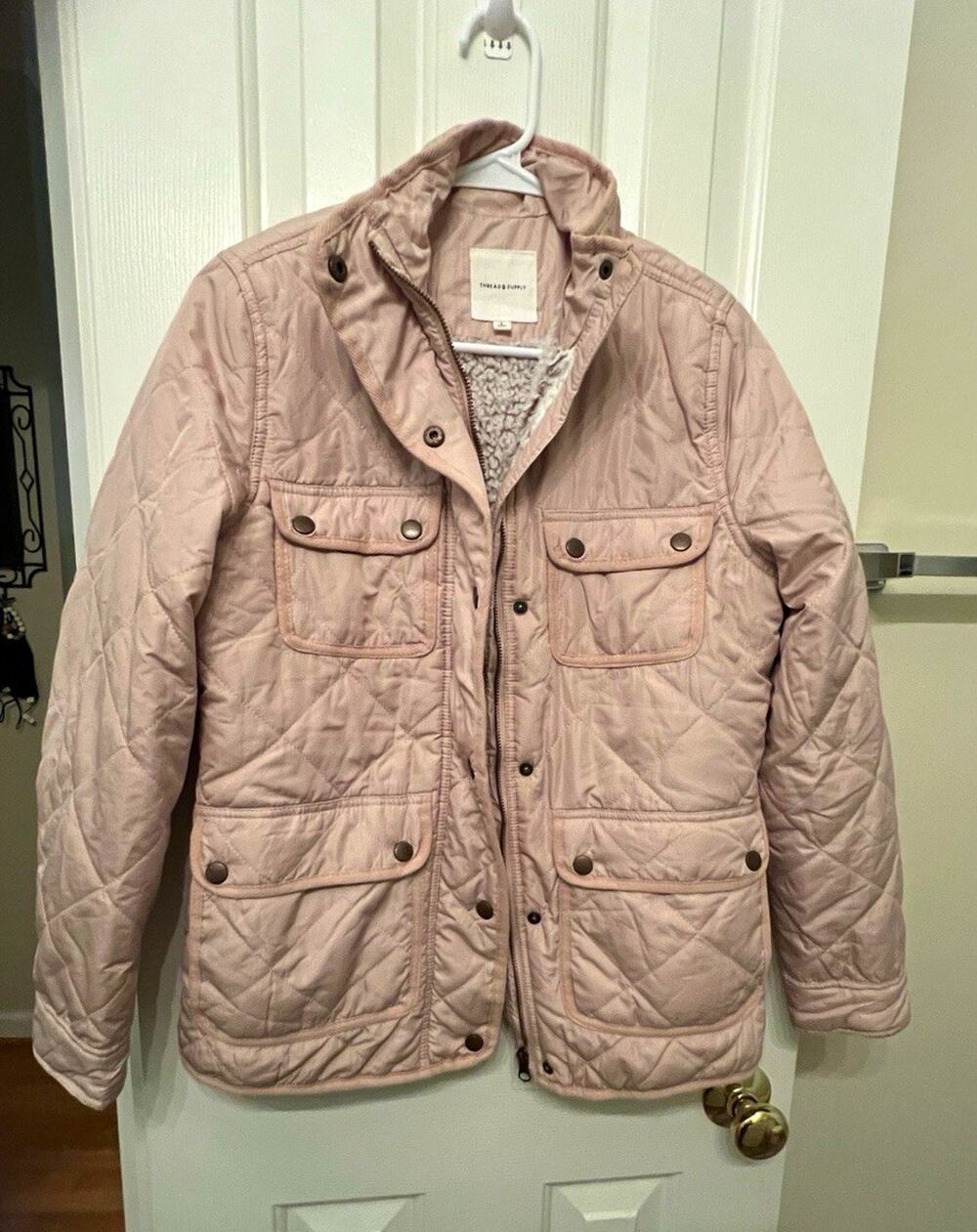 Thread & Supply Women's S Blush Pink Quilted Fleece Lined Utility Jacket Coat